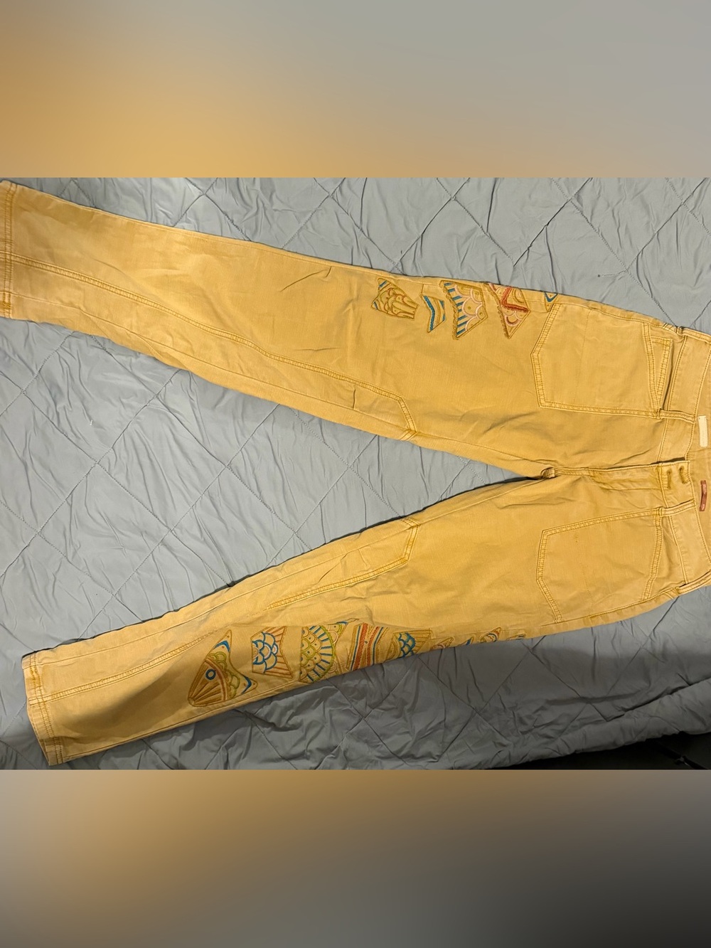 Women Yellow Embroidered Slim Jeans